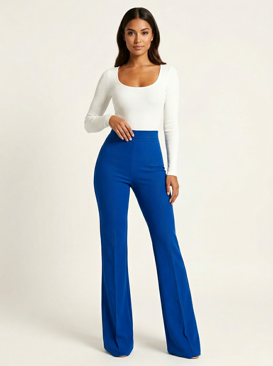 Women's High-Waisted Flared Trousers - Elegant Fit