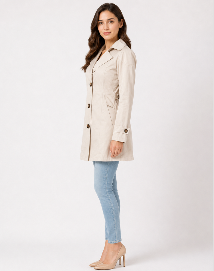 Women's Tailored Trench Coat – Classic Button-Up Design