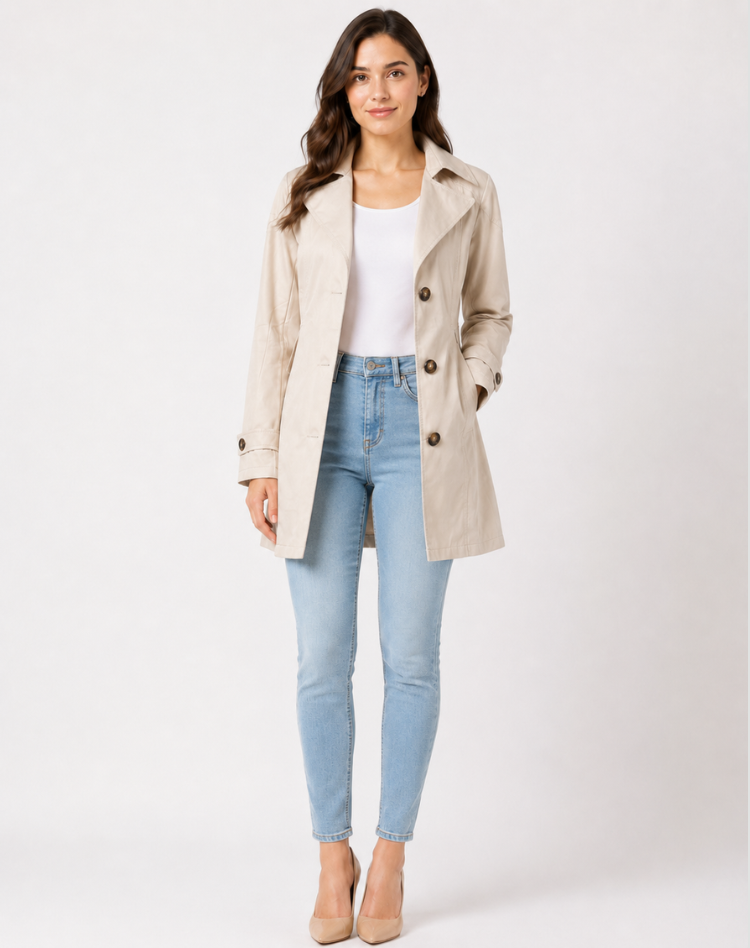 Women's Tailored Trench Coat – Classic Button-Up Design