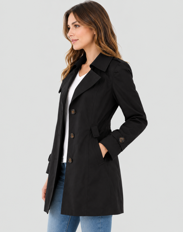 Women's Tailored Trench Coat – Classic Button-Up Design