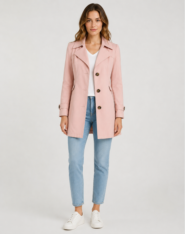 Women's Tailored Trench Coat – Classic Button-Up Design