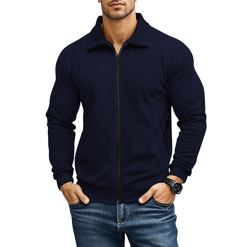 Comfortable Gilet with Ribbed Texture Pattern and Zip for Men