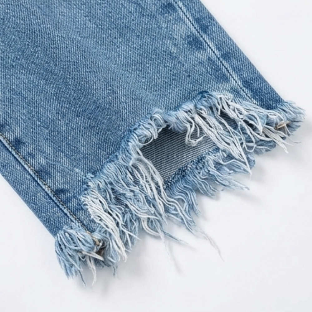 Women's Cropped Straight Leg Jeans – Raw Hem Vintage Wash