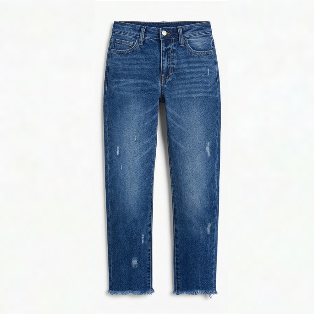 Women's Cropped Straight Leg Jeans – Raw Hem Vintage Wash