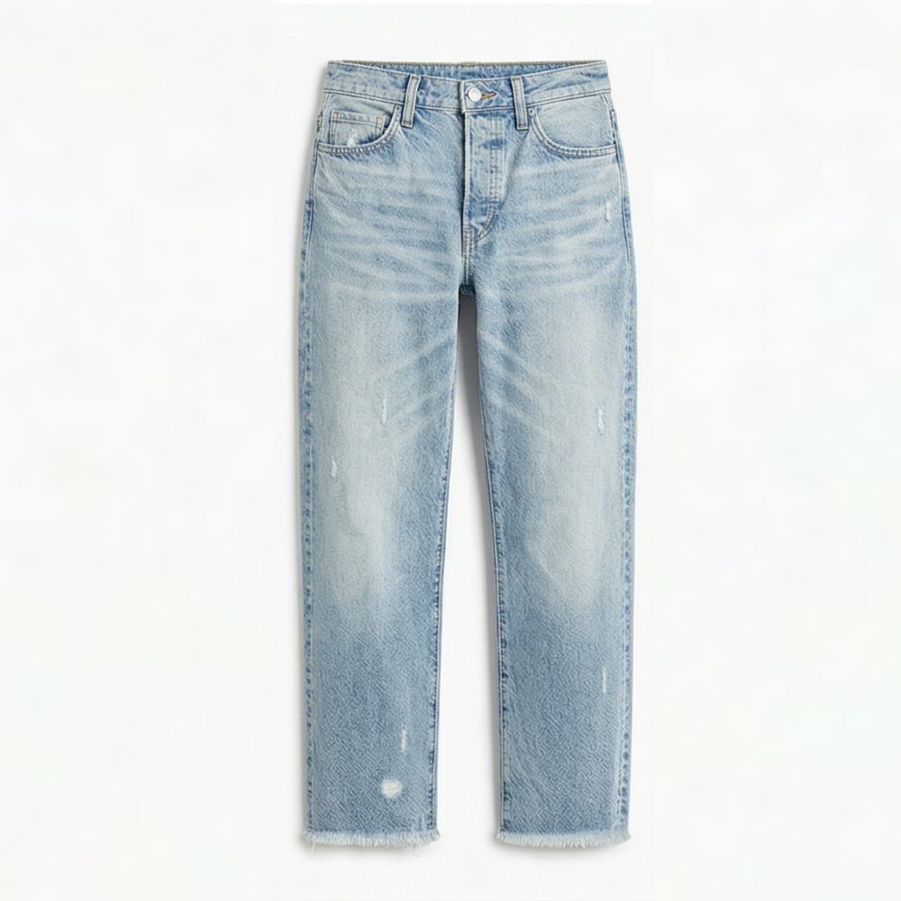 Women's Cropped Straight Leg Jeans – Raw Hem Vintage Wash
