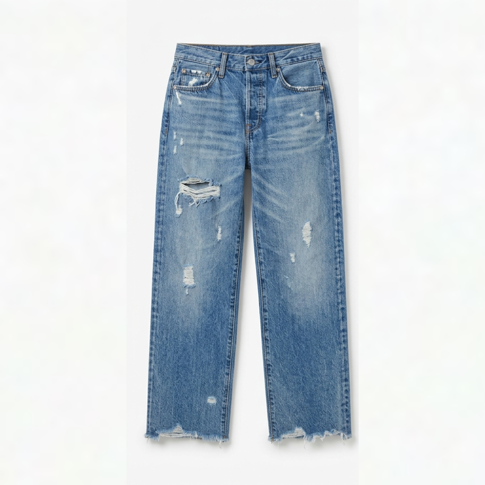 Women's Cropped Straight Leg Jeans – Raw Hem Vintage Wash