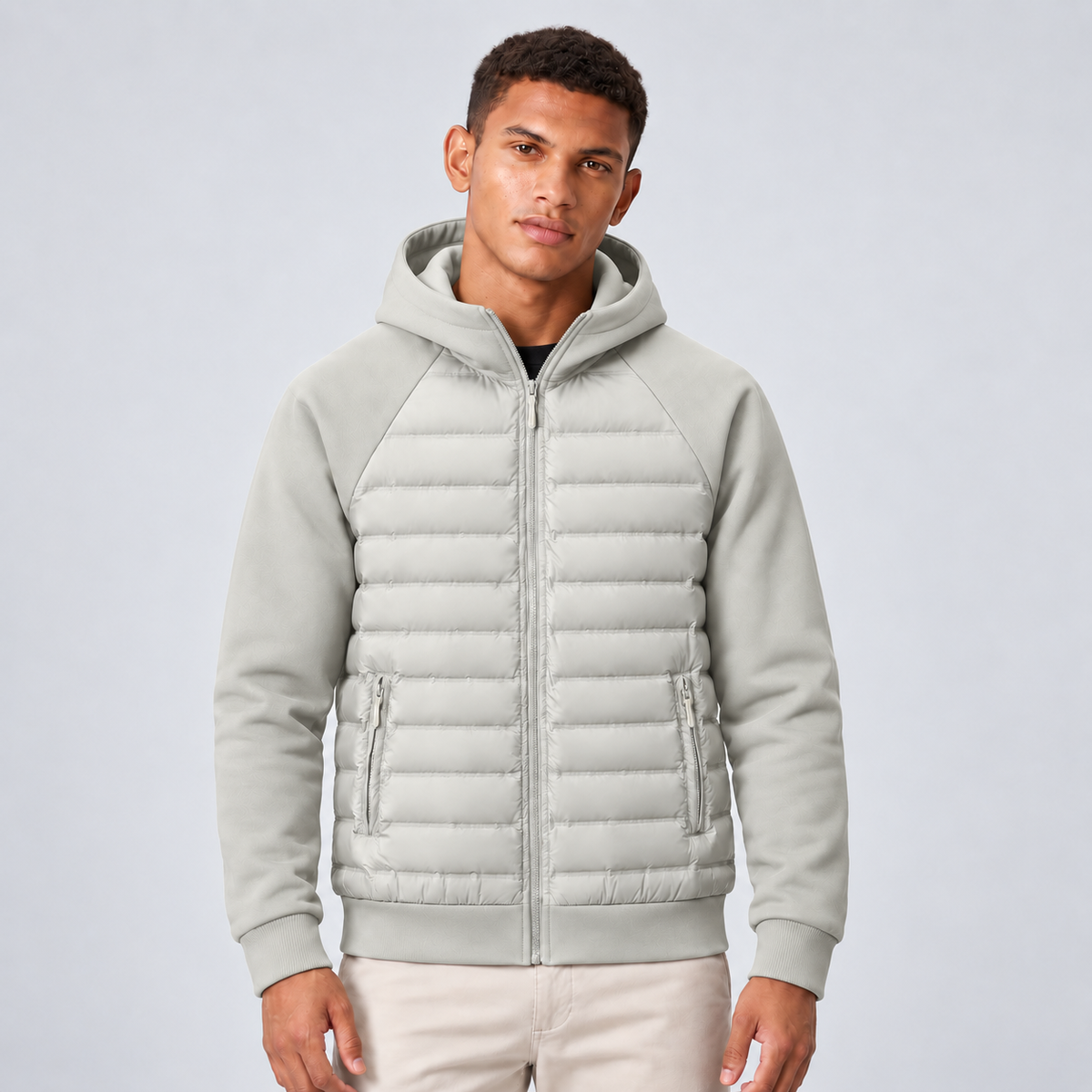 Men's Hooded Quilted Jacket – Padded Hybrid Style