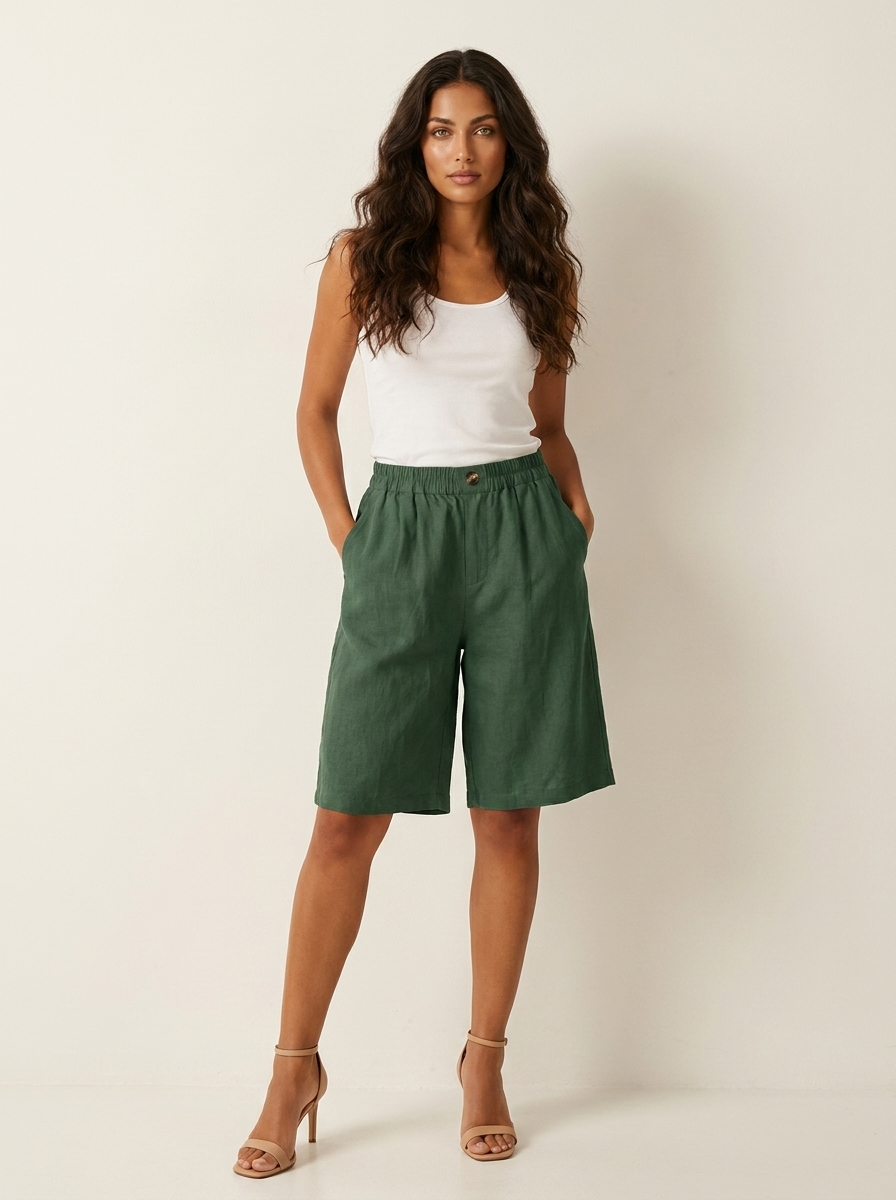 Women's Relaxed Bermuda Shorts - Elasticated Waist