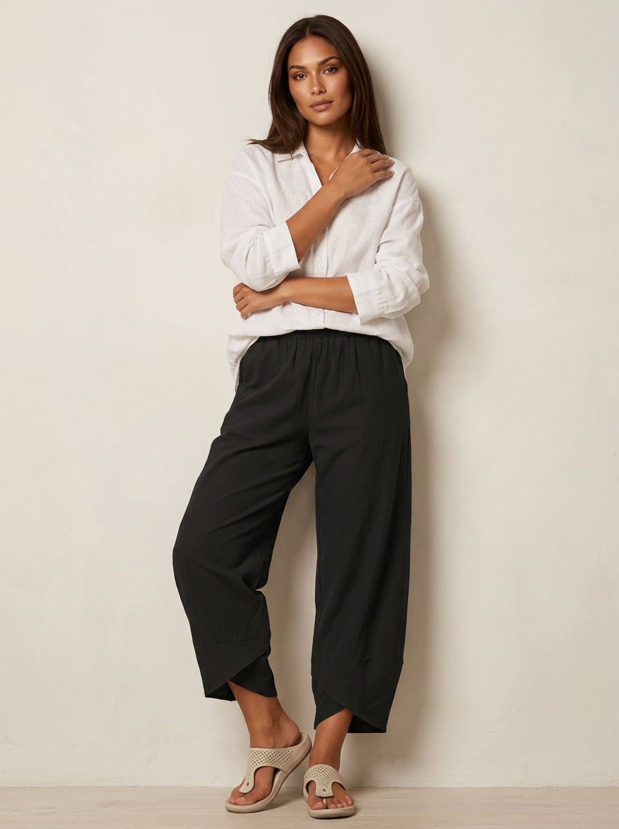 Women's Relaxed Wide-Leg Trousers - Elasticated Waist
