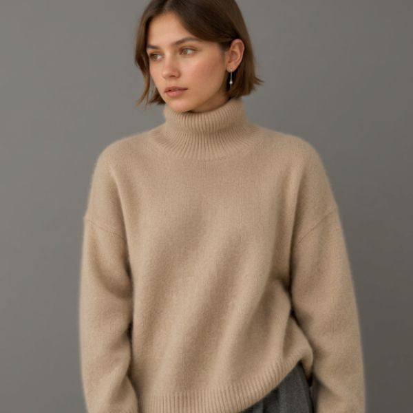 Women's Oversized Cashmere Blend Turtleneck Jumper – Soft Warm Knit