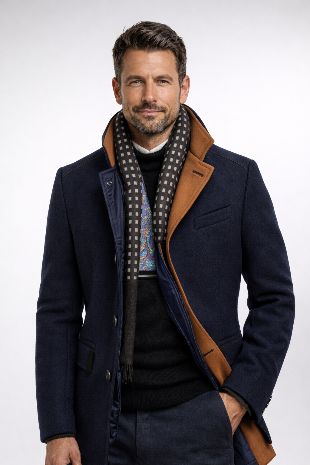 Men's Wool Blend Overcoat – Stand Collar Winter Design