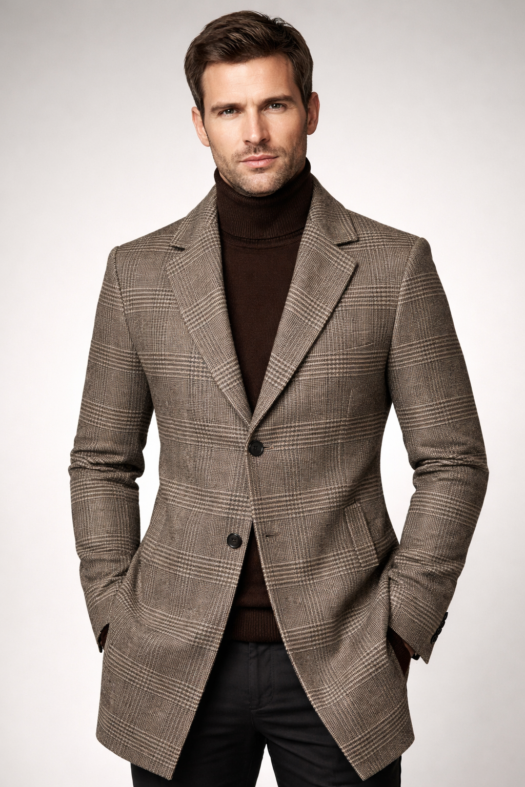 Men's Wool Blend Overcoat – Long Single-Breasted Design