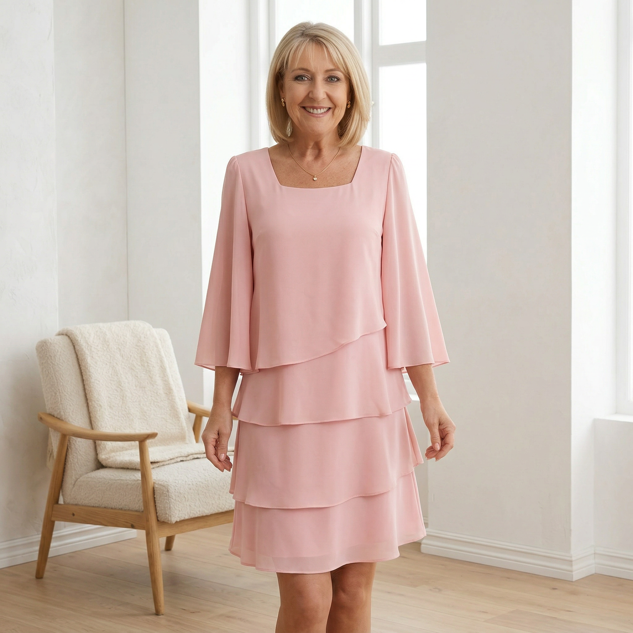 Layered chiffon dress for women