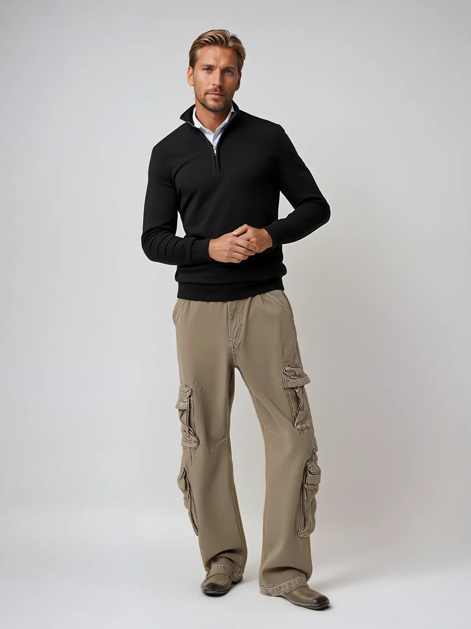 Men's Knitted Half-Zip Jumper - Smart Casual Pullover