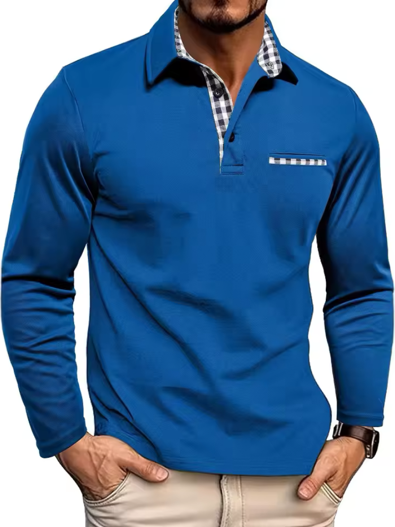 Men's Long Sleeve Polo Shirt – Contrast Check Detail
