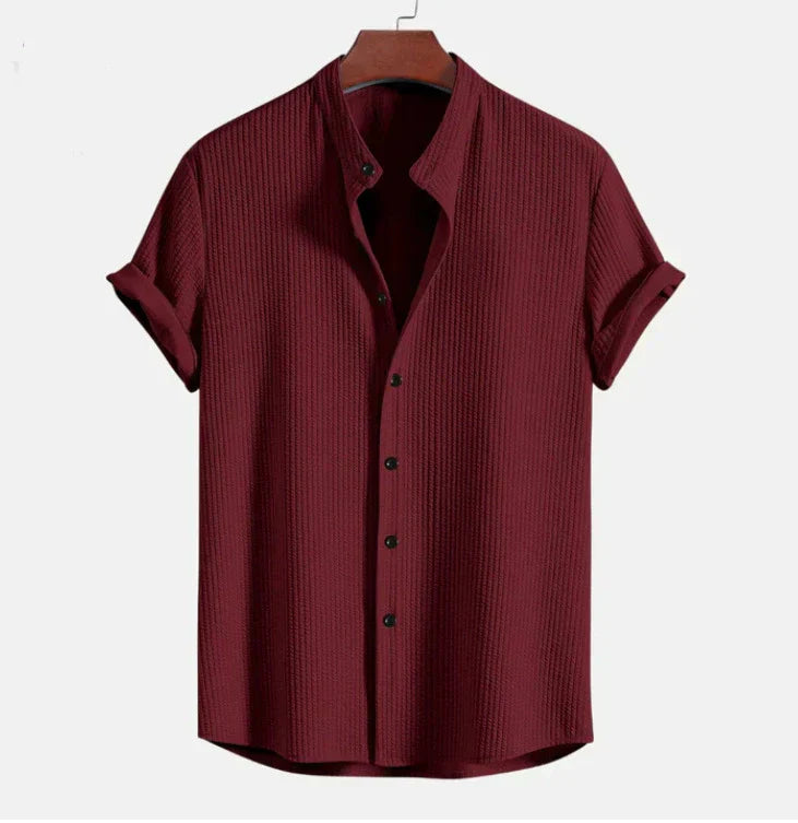 Men's Mandarin Collar Short Sleeve Shirt, Relaxed Fit