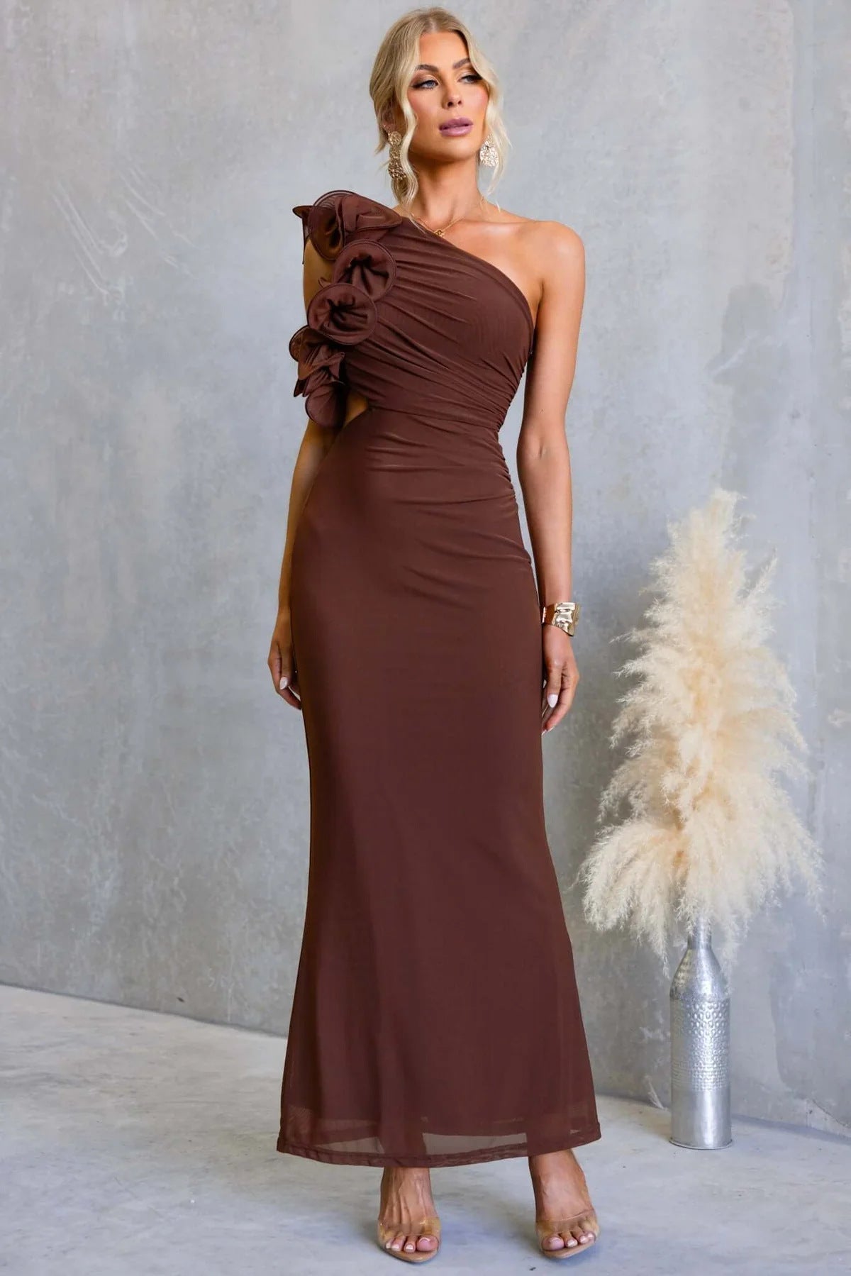 Wedding Guest One-Shoulder Maxi Dress with Ruffles for Women