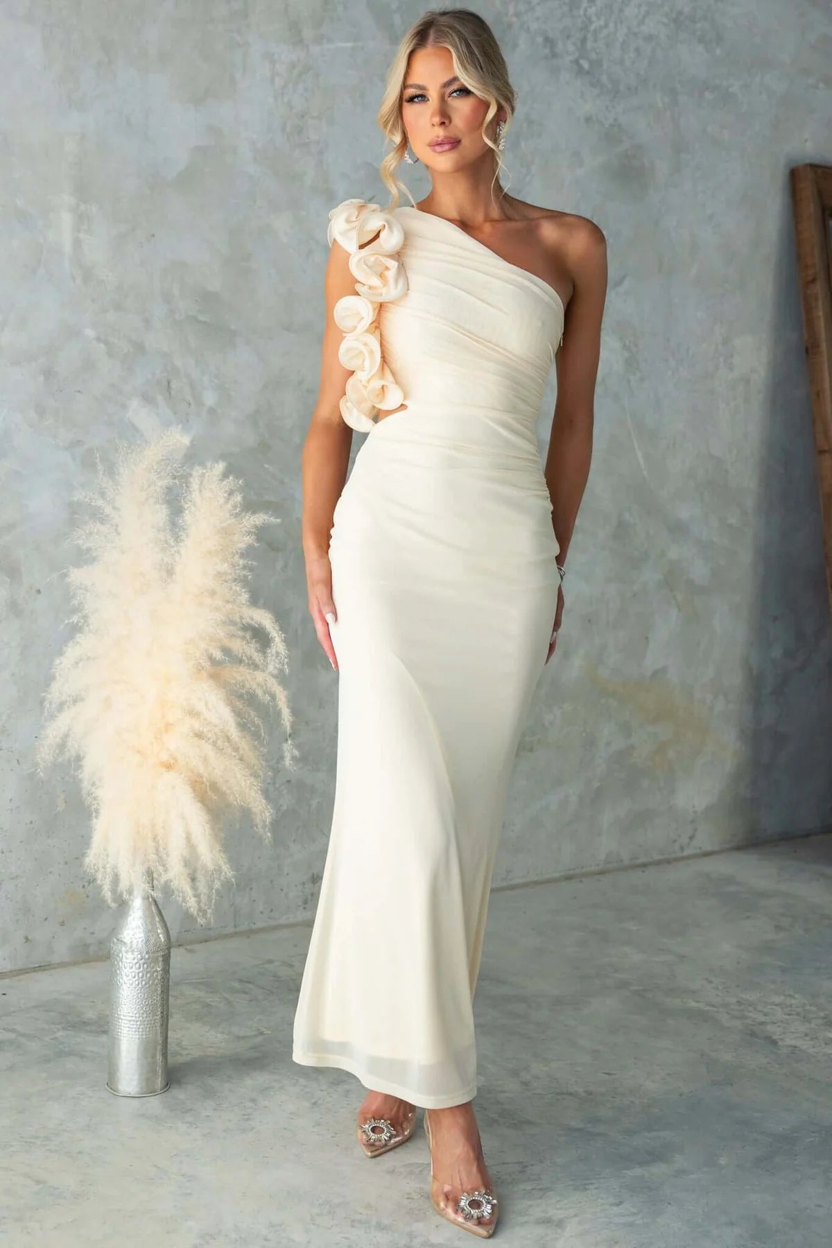 Wedding Guest One-Shoulder Maxi Dress with Ruffles for Women