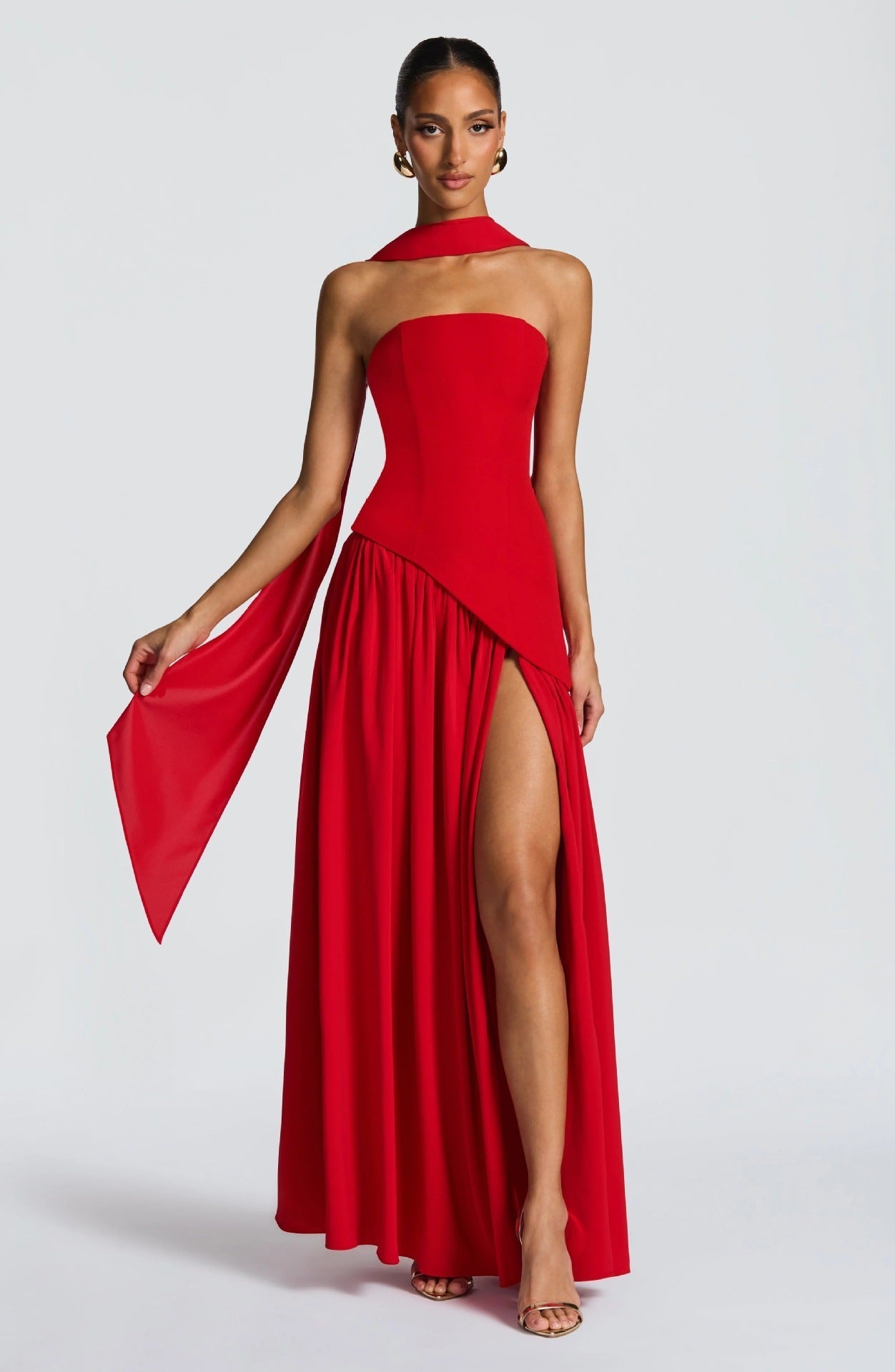 Wedding Guest Strapless Maxi Dress with Leg Split for Women