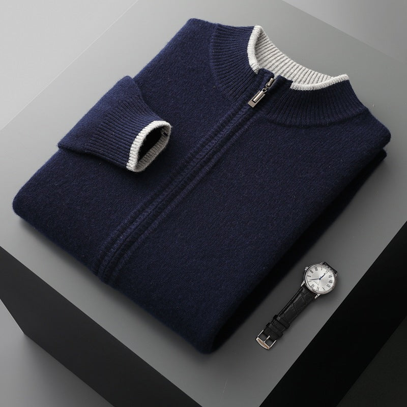 Men's Wool Zip Cardigan – Stand Collar Knit