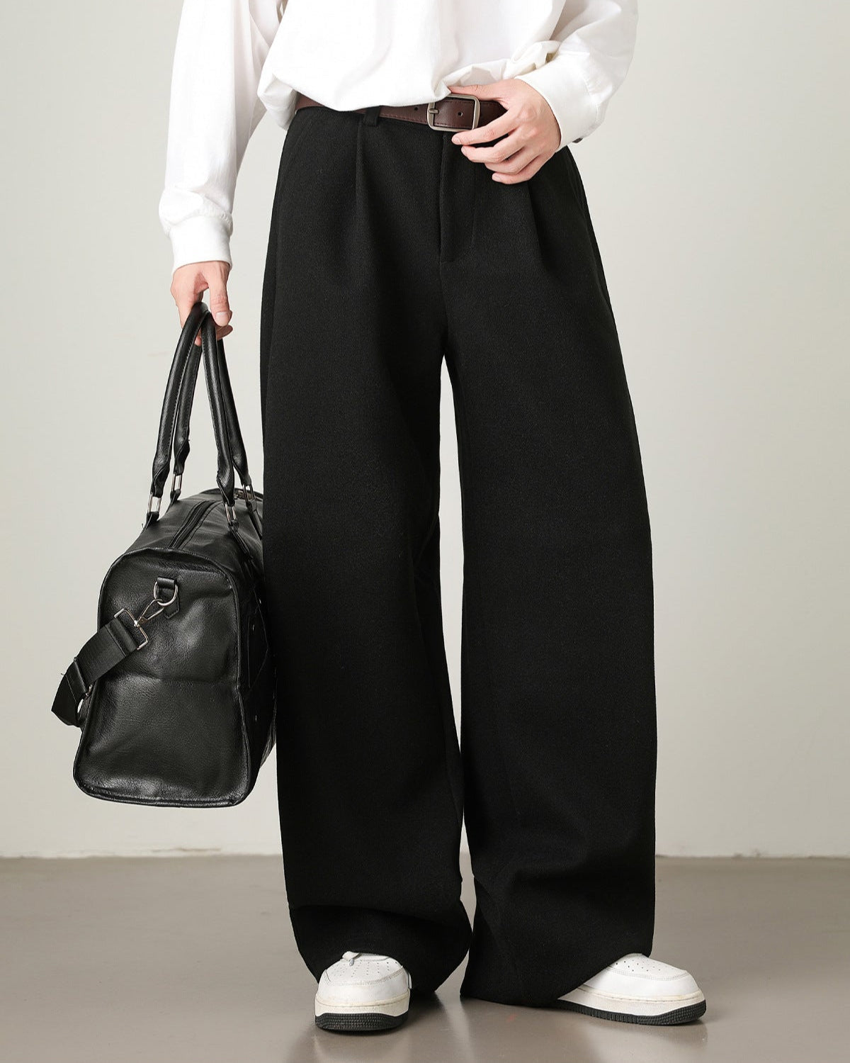 Men's Wide Leg Knit Trousers – Relaxed High-Waisted Fit