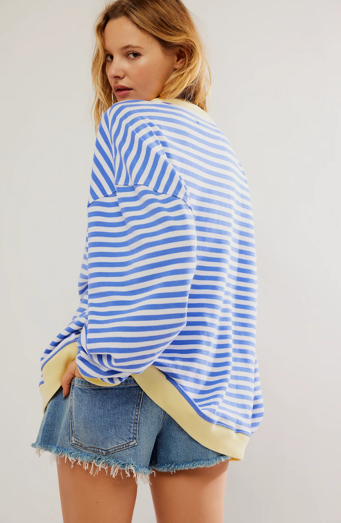 Women's Oversized Striped Sweatshirt – Contrast Trim Relaxed Fit