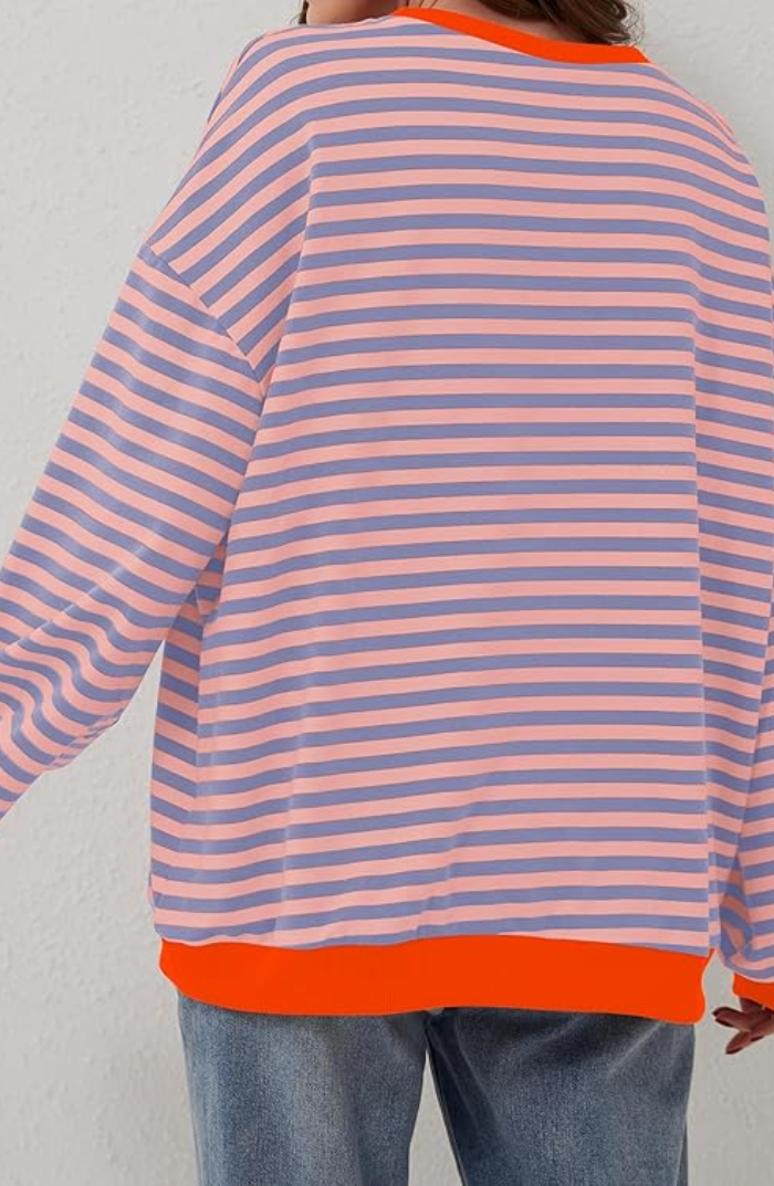 Women's Oversized Striped Sweatshirt – Contrast Trim Relaxed Fit