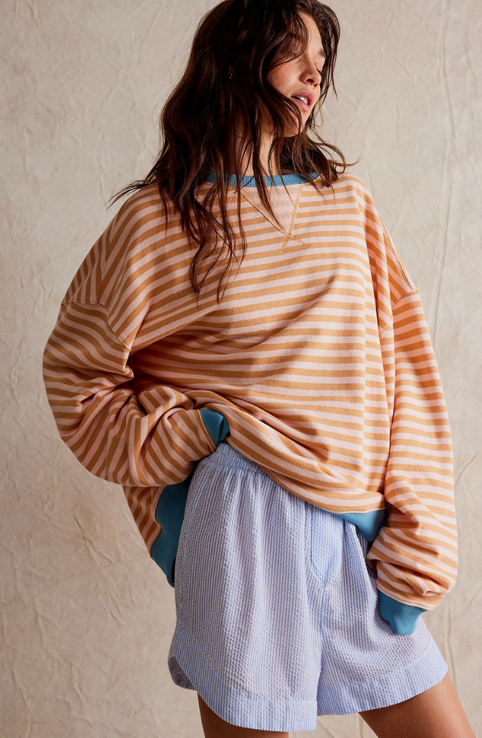 Women's Oversized Striped Sweatshirt – Contrast Trim Relaxed Fit
