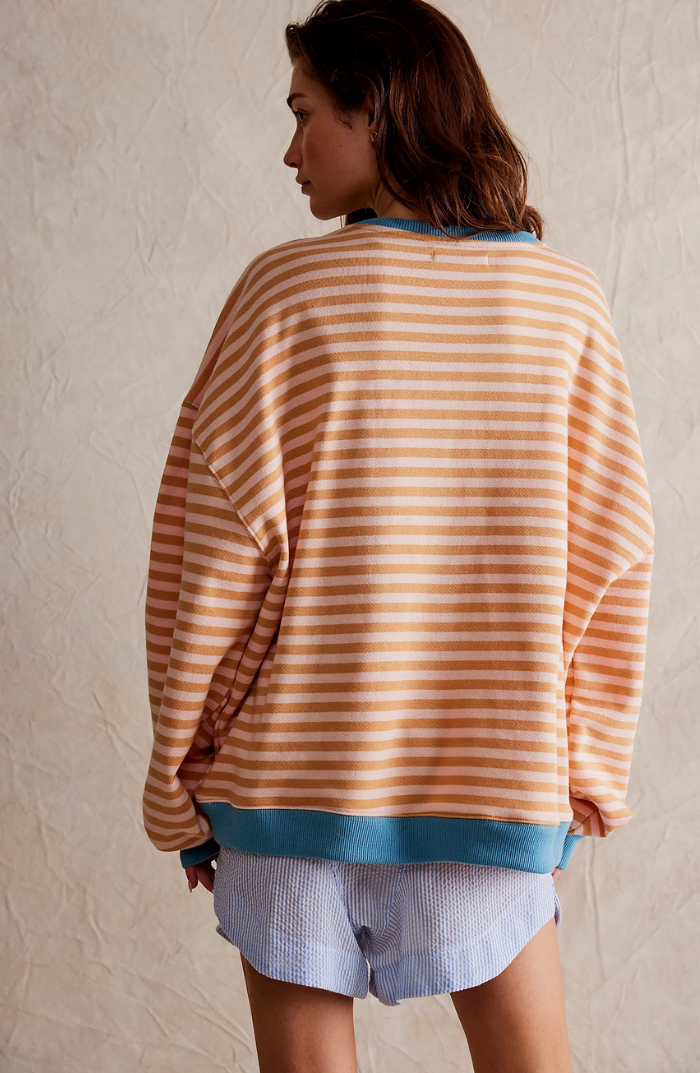 Women's Oversized Striped Sweatshirt – Contrast Trim Relaxed Fit