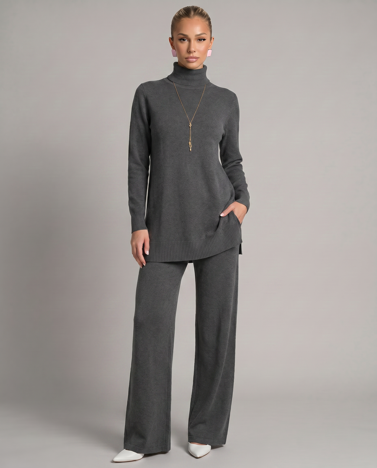 Women's Knit Two-Piece Set Turtleneck