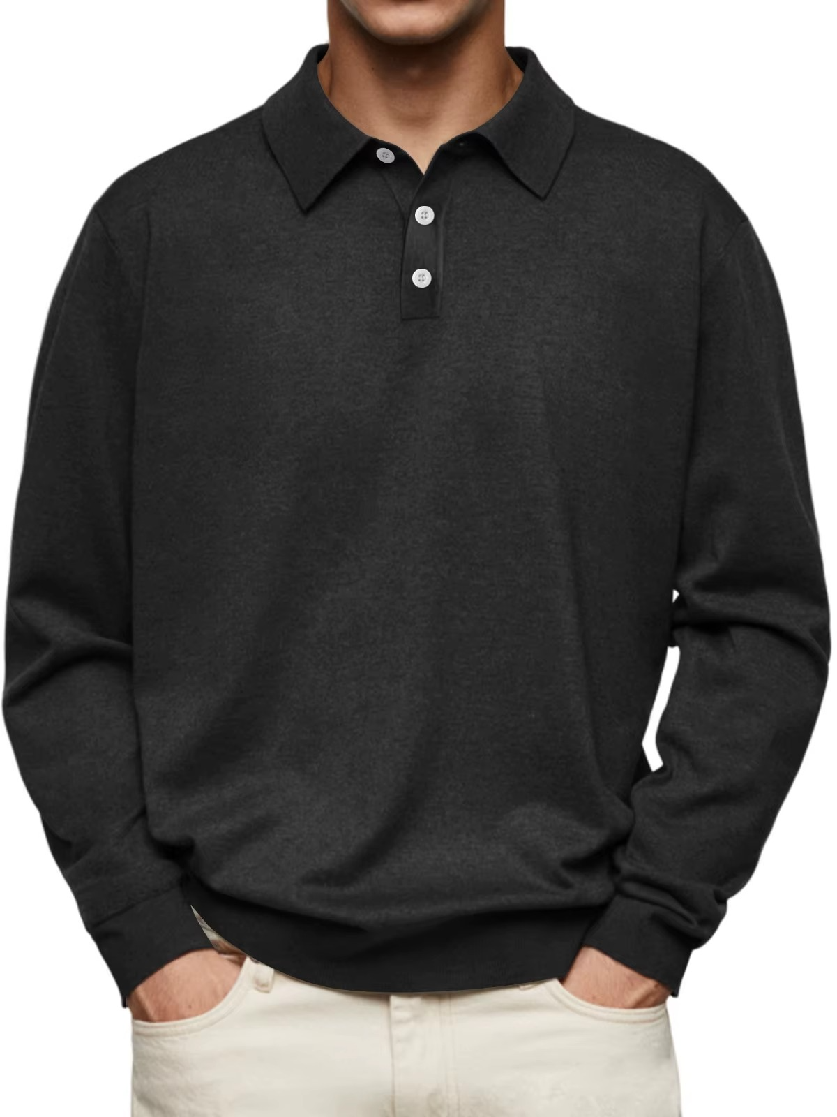 Men's Long Sleeve Polo with Shaped Collar