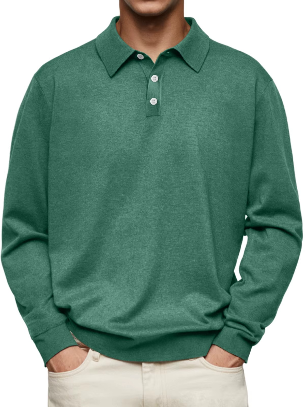 Men's Long Sleeve Polo with Shaped Collar