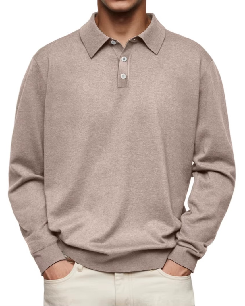 Men's Long Sleeve Polo with Shaped Collar