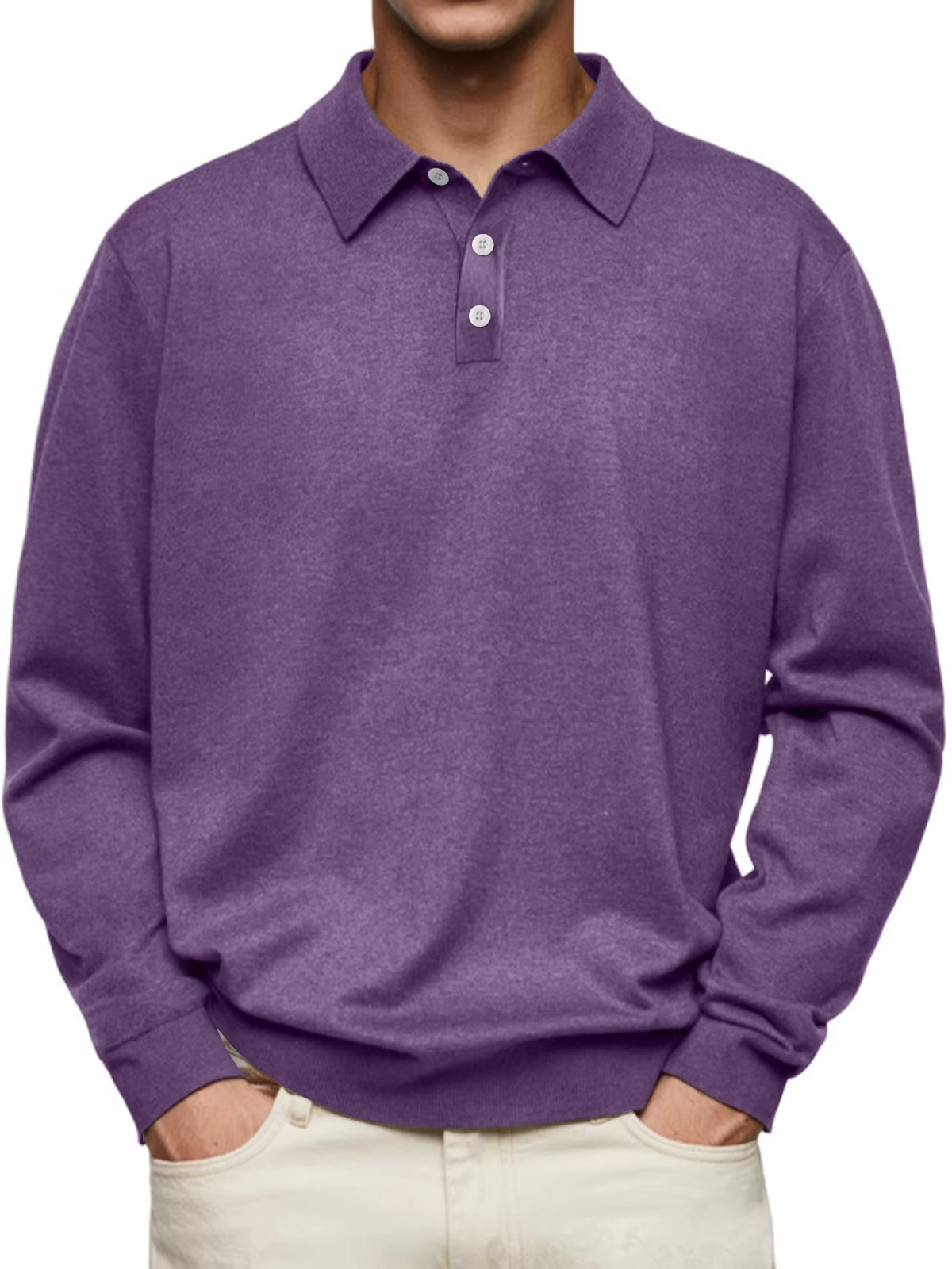 Men's Long Sleeve Polo with Shaped Collar