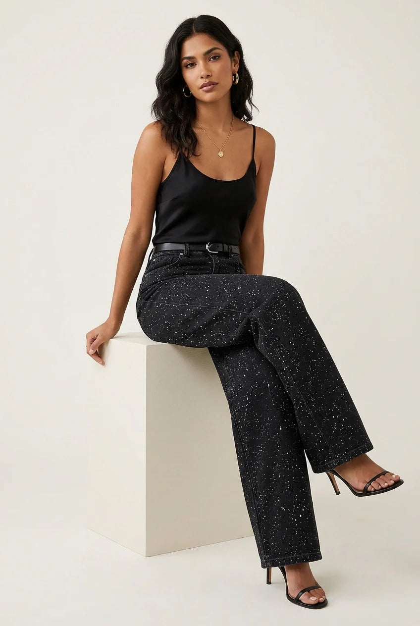 Women's High-Waisted Straight-Leg Jeans - Sparkle Detail