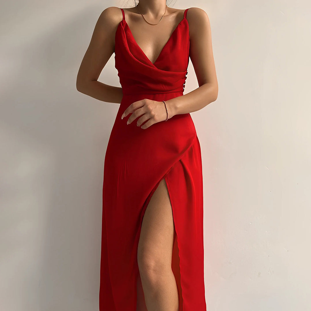 Women's Maxi Dress Wedding Guest Dresses Crossed Neckline Evening