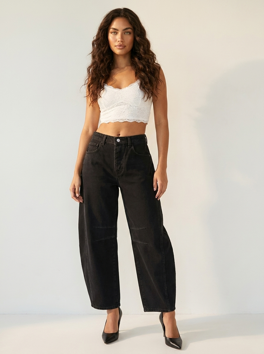 Women's High-Waisted Barrel Jeans - Relaxed Tapered Fit