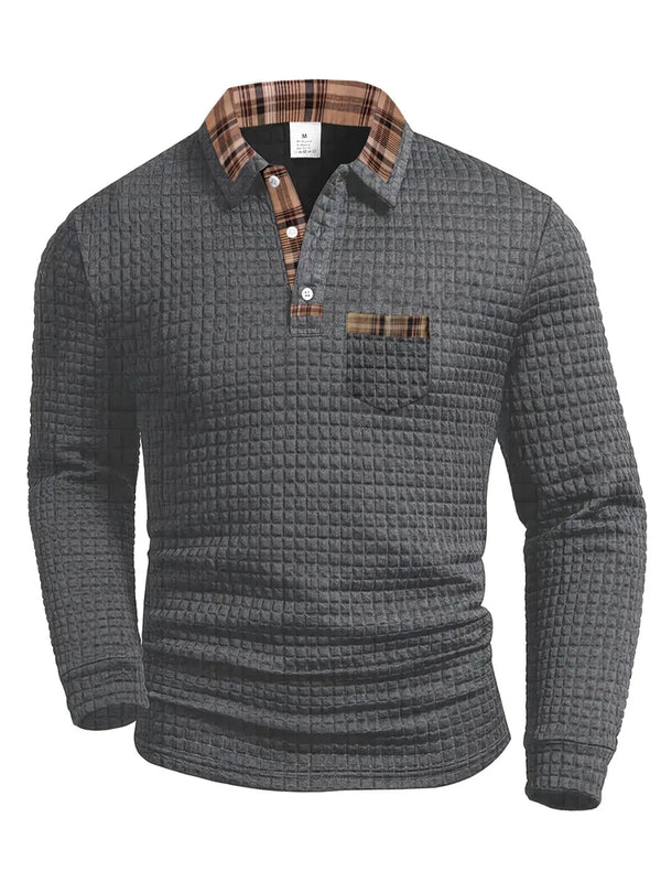Men's Long Sleeve Polo – Textured Smart Casual Design