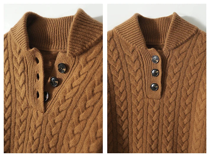 Women's Cable Knit Jumper – Button Neck Regular Fit