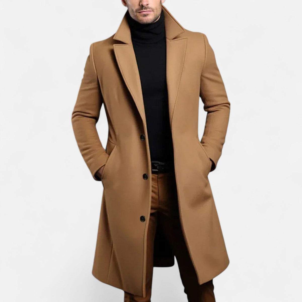 Men's Classic Single-Breasted Coat – Structured Formal Design