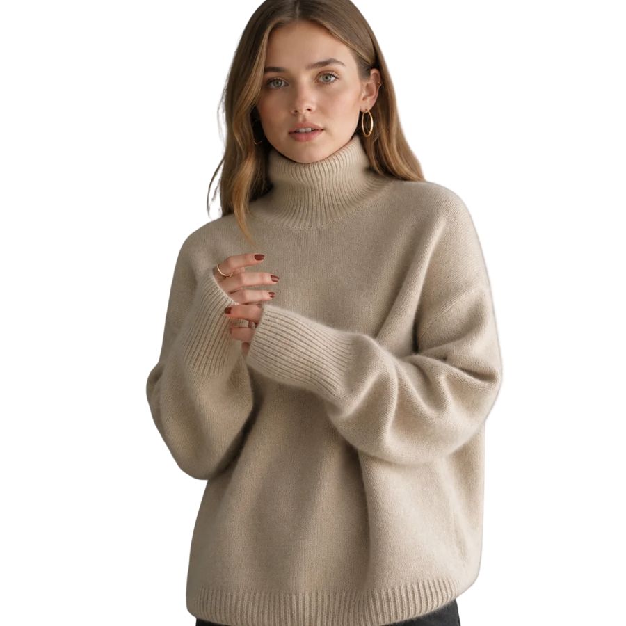 Women's Oversized Cashmere Blend Turtleneck Jumper – Soft Warm Knit
