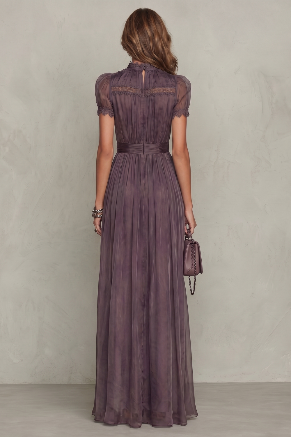 Women's Lace Keyhole Maxi Dress – Elegant Pleated Occasion Style