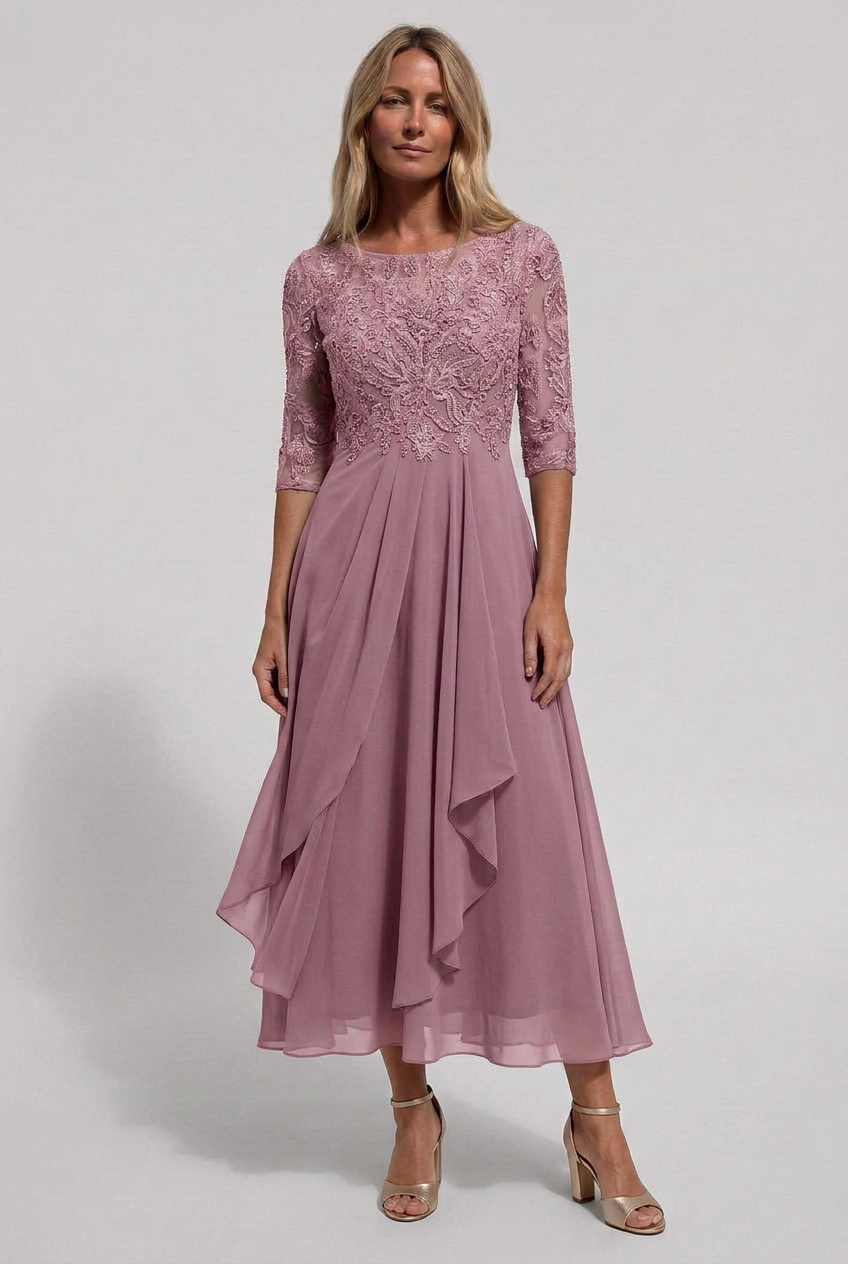 Women's Embroidered Flared Wedding Guest Dress | Midi