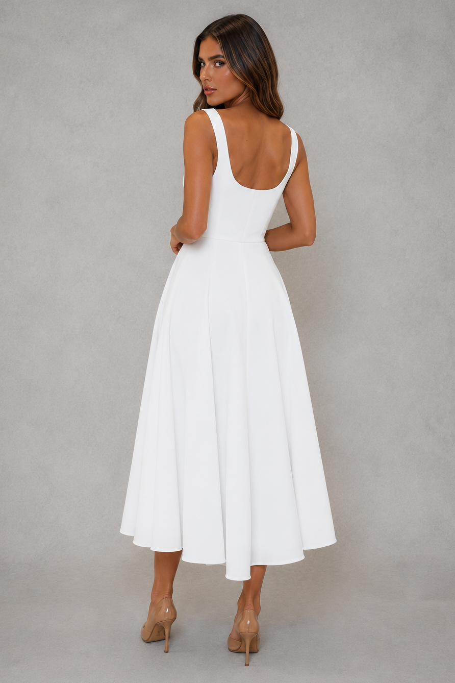 Women’s Square Neck A-Line Midi Dress for Work & Special Occasion Wear
