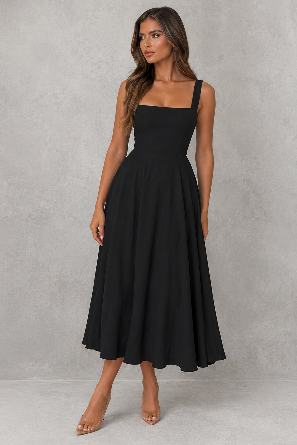 Women’s Square Neck A-Line Midi Dress for Work & Special Occasion Wear