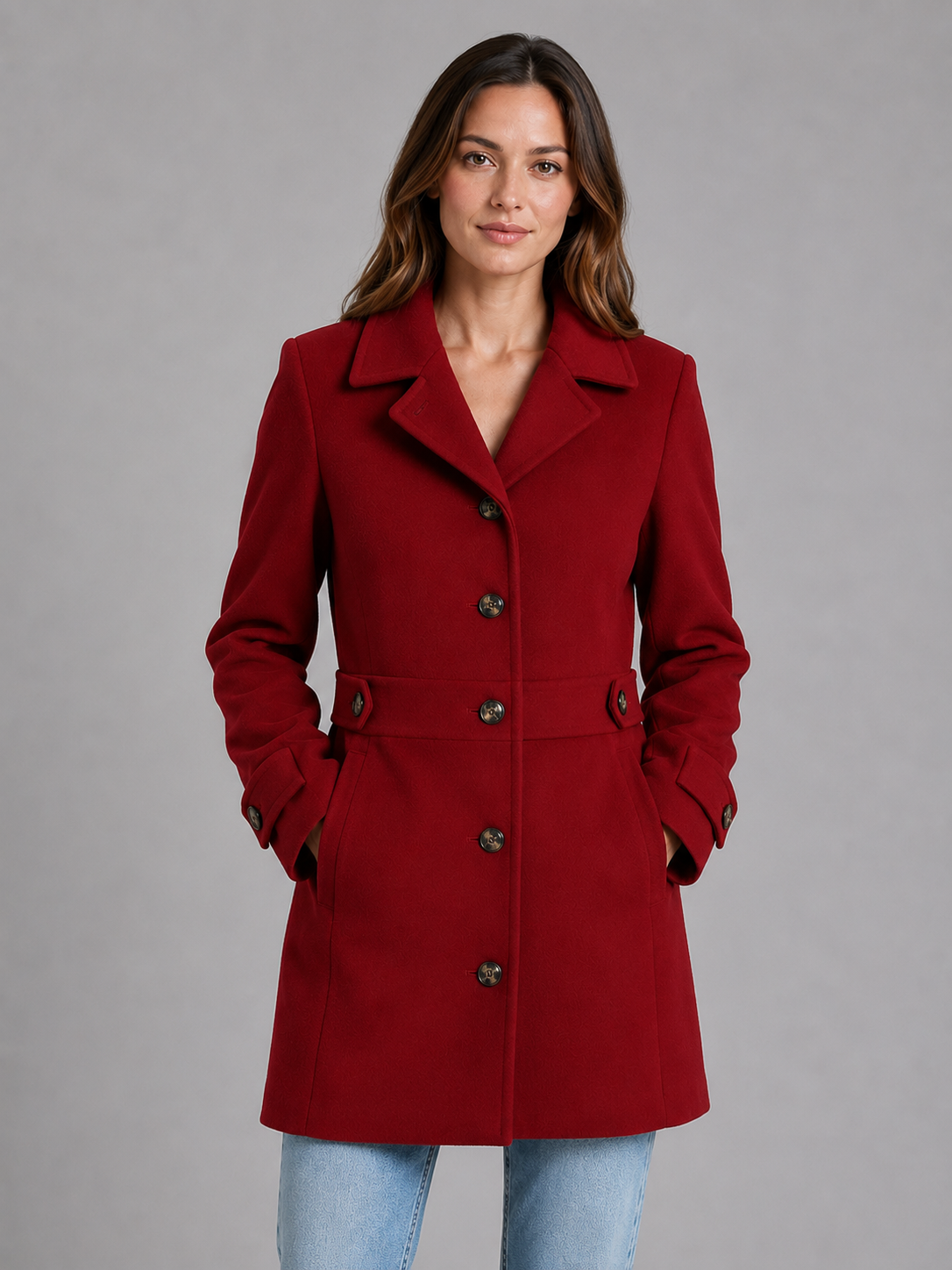 Women's Tailored Button Coat – Longline Collared Smart Jacket
