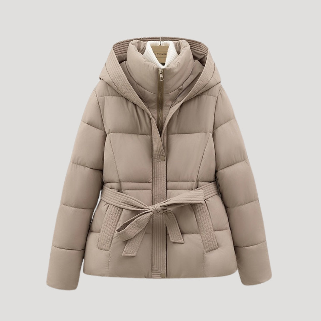 Women's Hooded Puffer Jacket – Belted Winter Coat