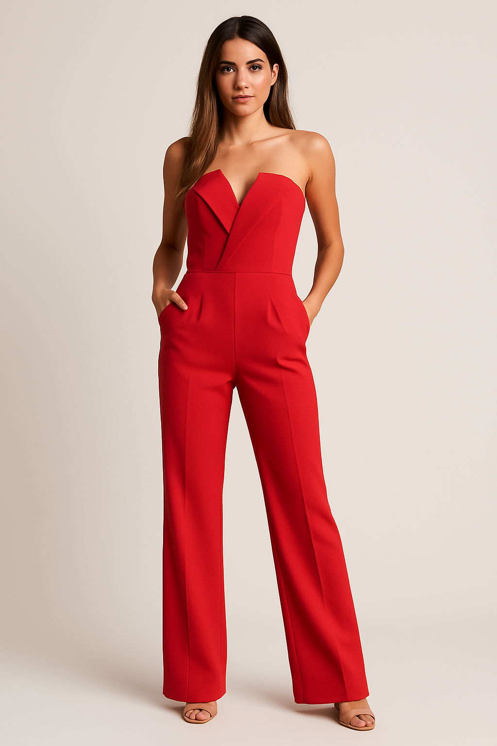 Women's Wide-Leg Jumpsuit with V-Neck