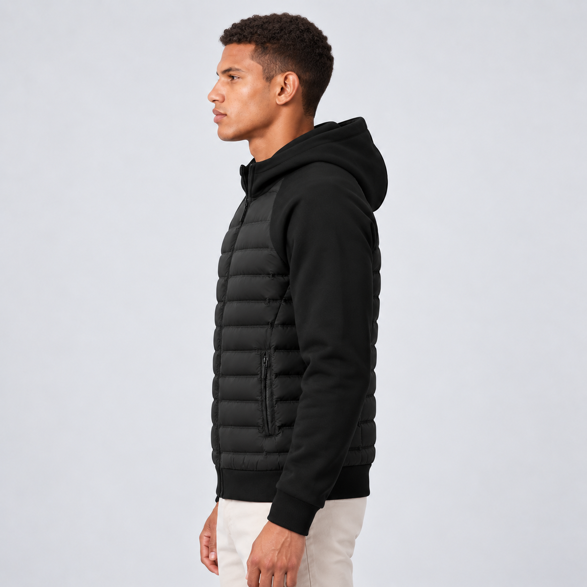 Men's Hooded Quilted Jacket – Padded Hybrid Style