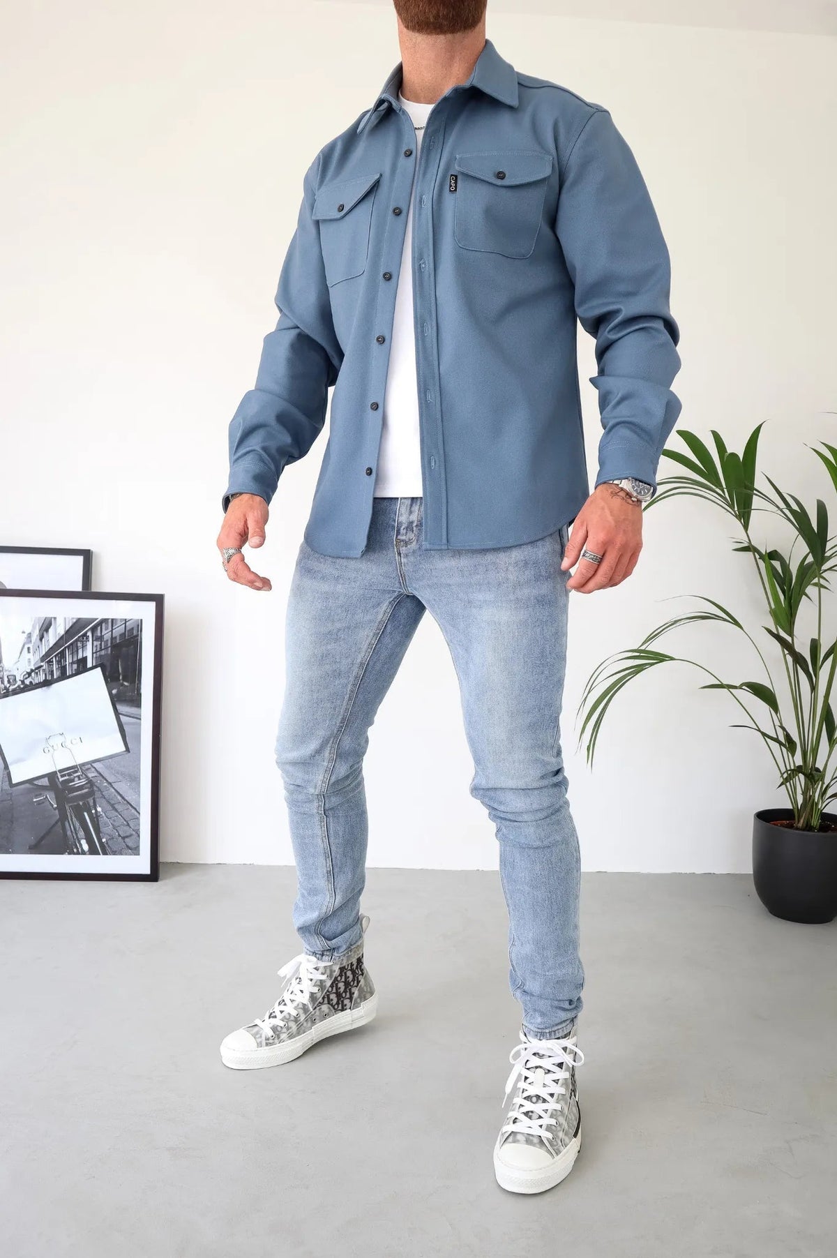 Men's Overshirt Jacket with Chest Pockets for Spring and Autumn Casual Lightweight